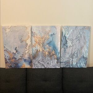 Abstract Blue and Gold Canvas Art Set